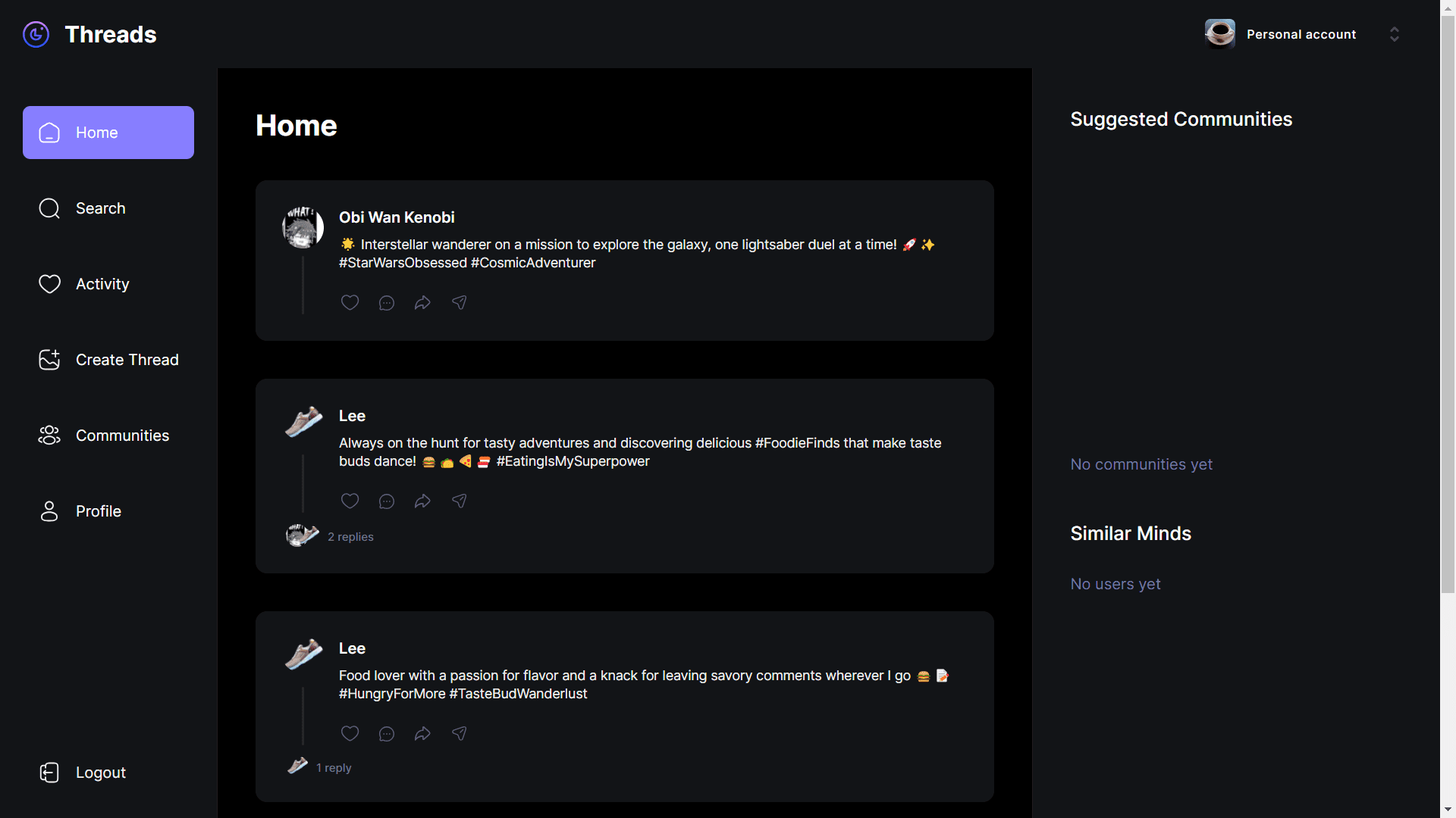 Screenshot of Threads Clone