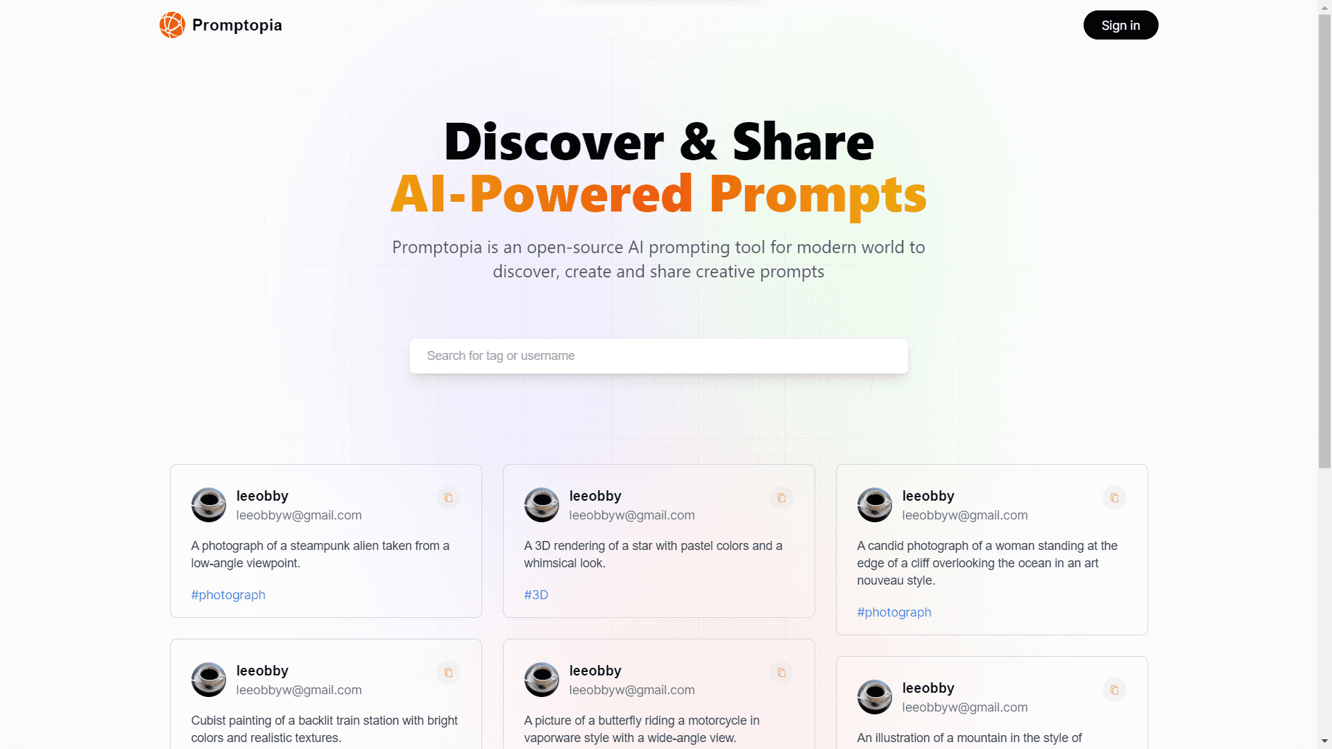 Screenshot of Promptopia